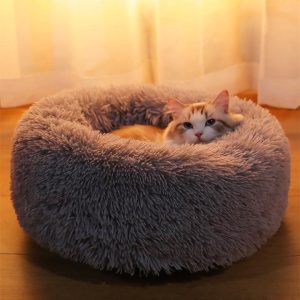 Soft Plush Winter Warm Sleeping Round Fluffy Pet Calming Bed